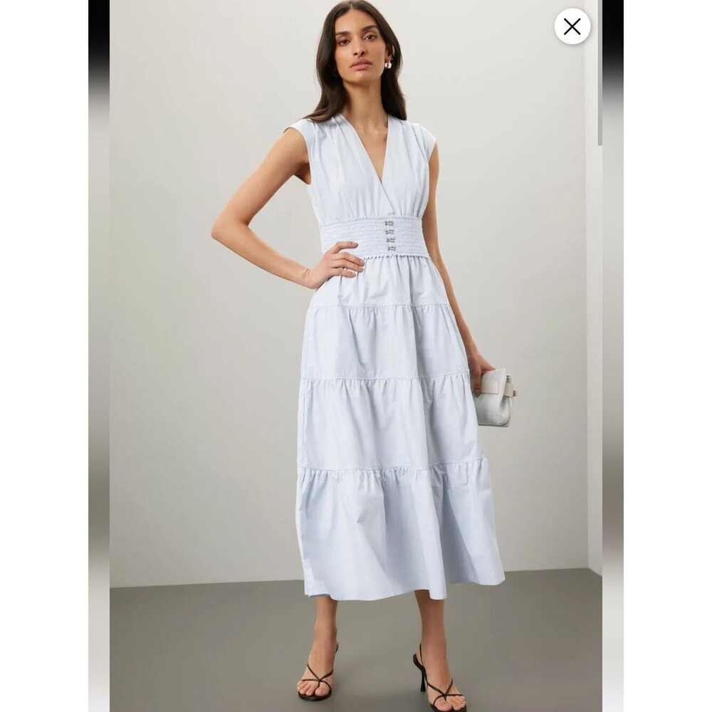 Derek Lam Tiered Blue Midi Tank Dress Size 52